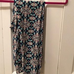 OS LuLaRoe Leggings Navy/Aqua/coral-pink